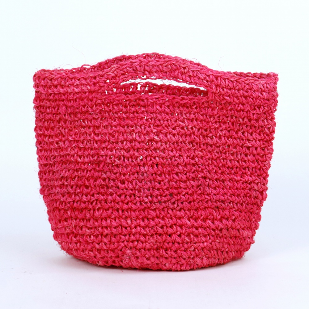【SALE】サイザルかぎ編みバッグ 続きハンドル 9インチ ピンク @5300→4000→3500