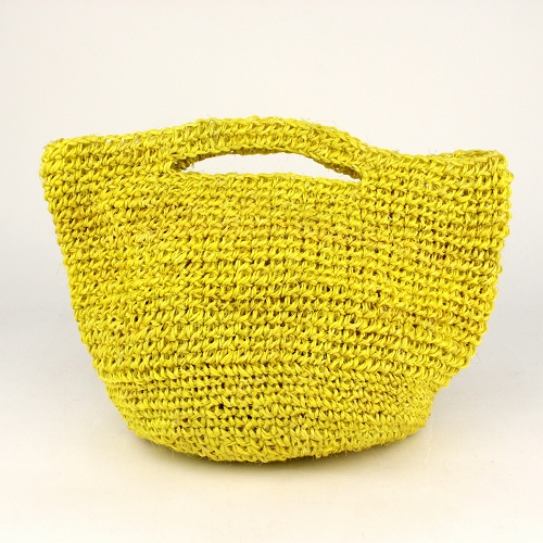 【SALE】サイザルかぎ編みバッグ 続きハンドル 9インチ 黄　@5300→4000→3500円