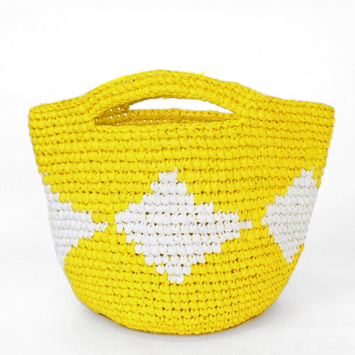 【SALE】プラスチックかぎ編みバッグ9インチ ダイヤ 黄x白 @4500→2700
