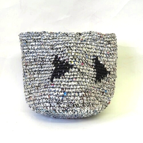 プラスチックかぎ編みバッグ9インチ 早送り シルバーx黒 18SS一点 @5300→4240円