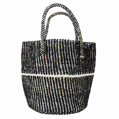 プラスチックアクリルサイザルバッグ共手9インチ ストライプ シルバーx黒