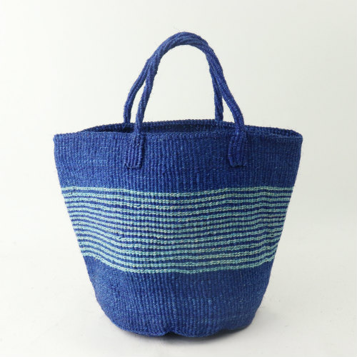 サイザルバッグ共手10x12 濃紺xサックス ボーダー