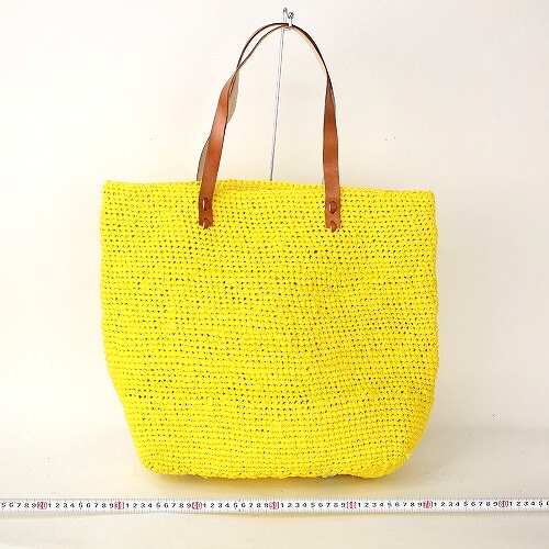 プラスチック鍵ぎ編みバッグ12x5x15 平革ハンドル赤茶 黄19SS一点 8000→6400円