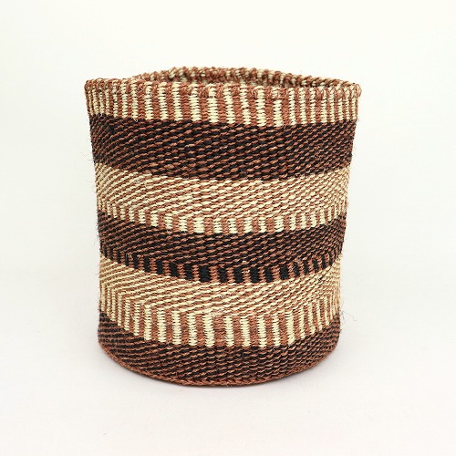 サイザル伝統シンプル柄インテリアかご 焦げ茶