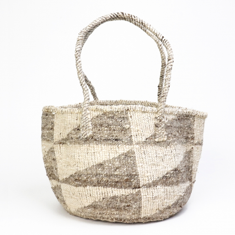 オール羊毛サイザルバッグ10x9 フラッグ ミックスグレー