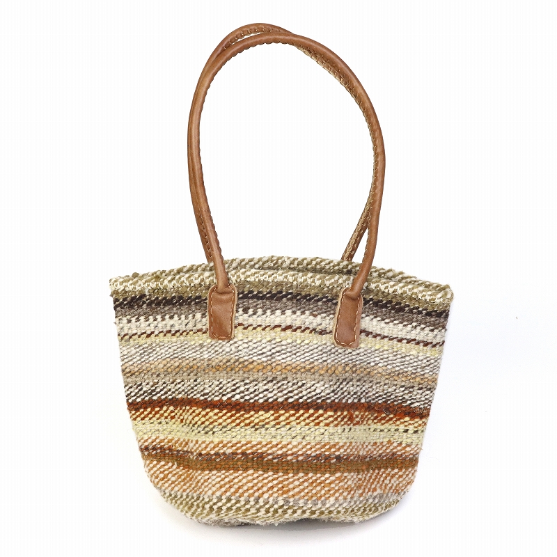 ケナナウールサイザルバッグ9x8 丸革ハンドル薄茶