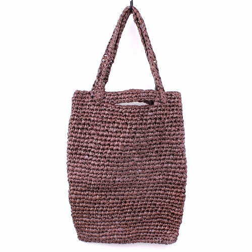 【SALE】プラスチック鍵ぎ編みバッグ12x14 フラット 焦げ茶 @6,000→3000