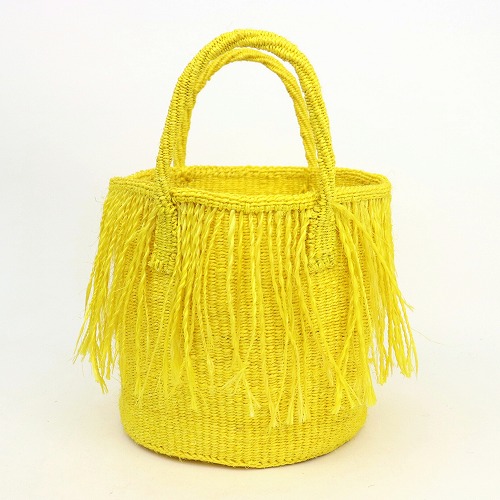 サイザルバッグ9インチ共手 フリンジ 黄