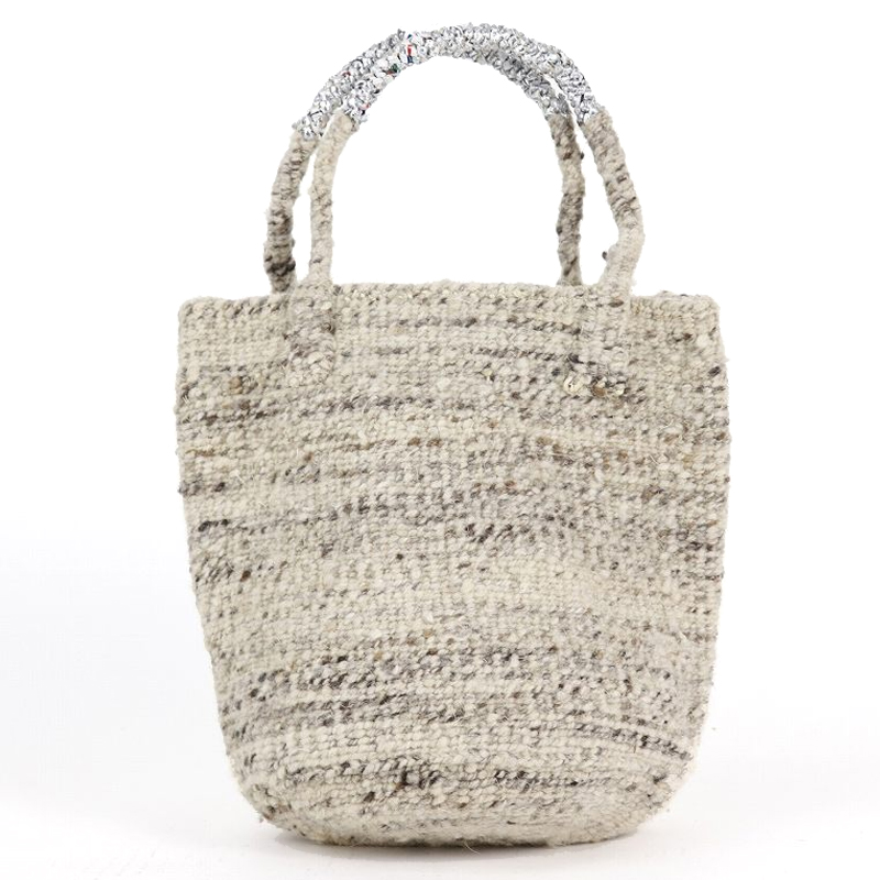 羊毛サイザルバッグ9インチ 羊毛シルバーハンドル ミックスグレー