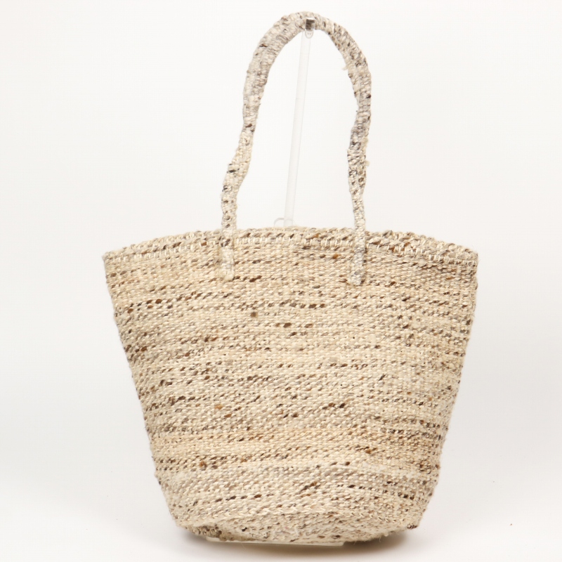 羊毛サイザルバッグ10x12 ミックス 羊毛ハンドル丸ノット 生成xミックスグレー