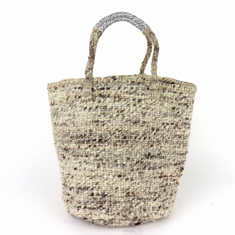 羊毛サイザルバッグ10x12 羊毛シルバーハンドル ミックスグレー