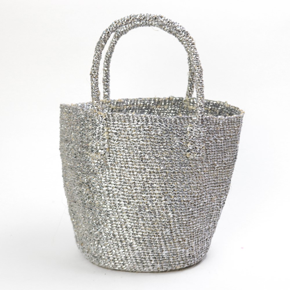 プラチナサイザルバッグ丸底 共手 小 プラチナ