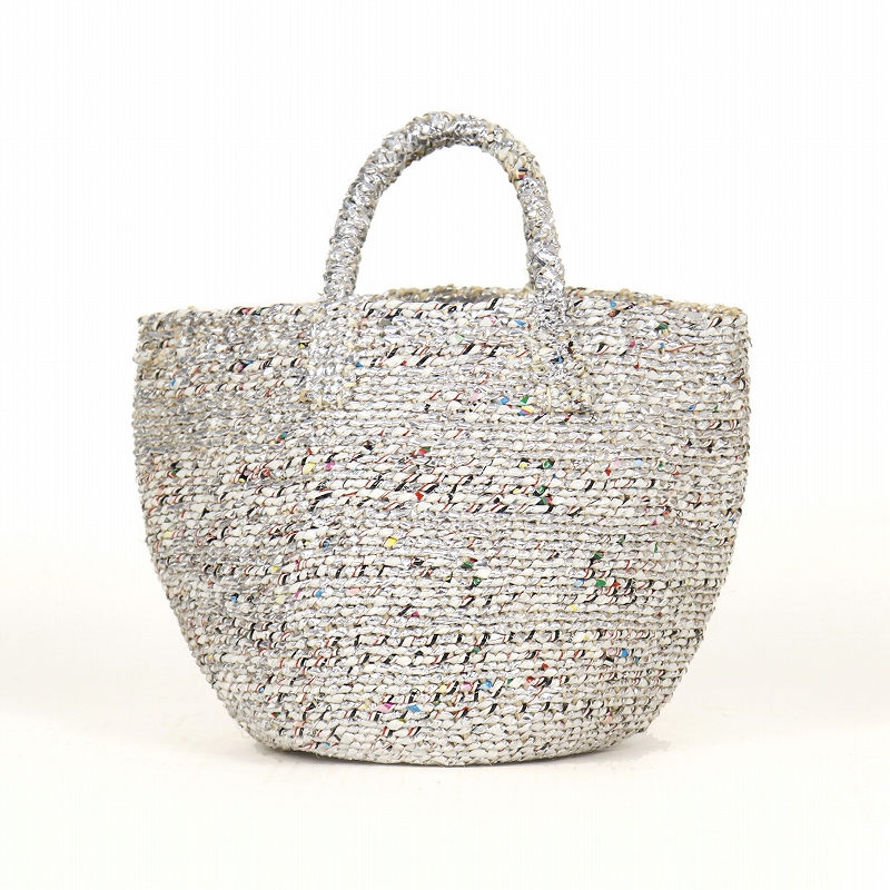 ホワイトシルバーサイザルバッグ丸底 共手 小