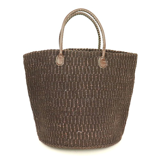 【SALE】アクリルxサイザルバッグ12インチ 丸革ハンドル焦げ茶 焦げ茶 @6500→4500円