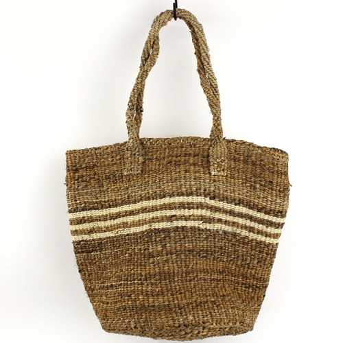 【SALE】バナナバッグ共手10x12 細ボーダー 生成 @6200→5000