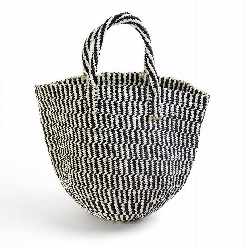 プラスチックサイザルバッグ丸底共手 中 スタンディングミックス 白x黒