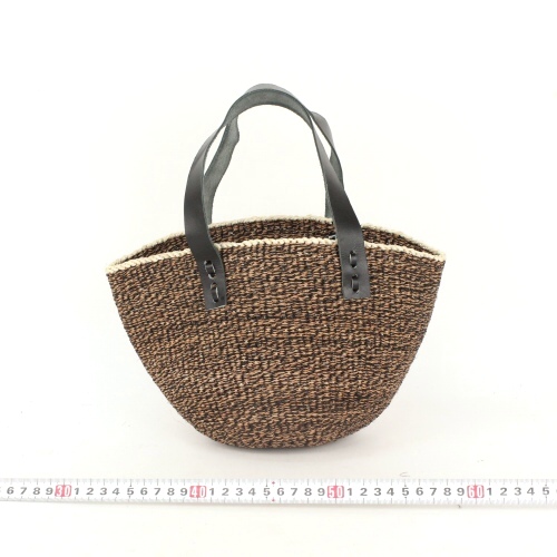 タイタバスケット丸底 平革ハンドル黒 マーブル 黒x焦げ茶 20SS一点 @6000→4800円