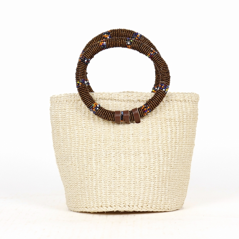 サイザルバッグ6インチ ビーズリングハンドル 生成