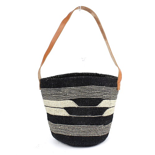 サイザル伝統柄バッグ モノトーン 平革ワンハンドル茶