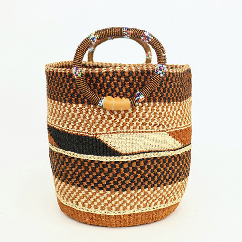 サイザル伝統柄バッグ ビーズリングハンドル