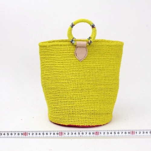 サイザルバッグ8x10 ムツリマ編み ビーズリングハンドル フシア底x黄 20SS一点 @6200→4960円