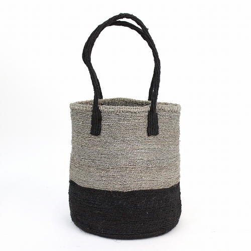 サイザルバッグ共手9x10 ムツリマ編み ツートーン 黒xグレー
