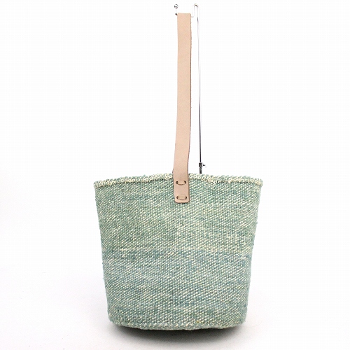 羊毛サイザルバッグ9x10 平革ワンハンドル生成 ミックス ミント