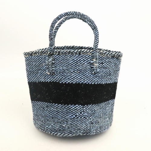 羊毛アクリルサイザルバッグ共手8インチ ミックスワンボーダー サックス羊毛x黒アクリル