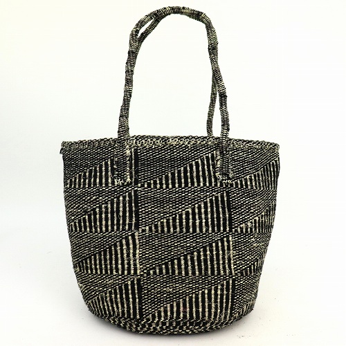 アクリルxサイザルバッグ共手10インチ ゼブラフラッグ 黒x生成グレー