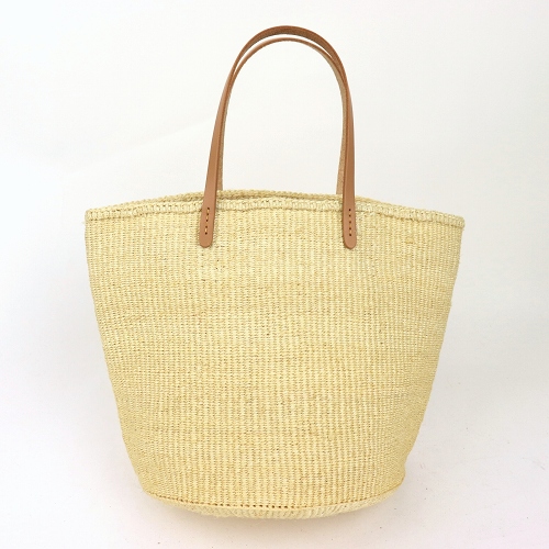 サイザルバッグ9インチ 平細革ハンドル薄茶一本スティッチ 生成