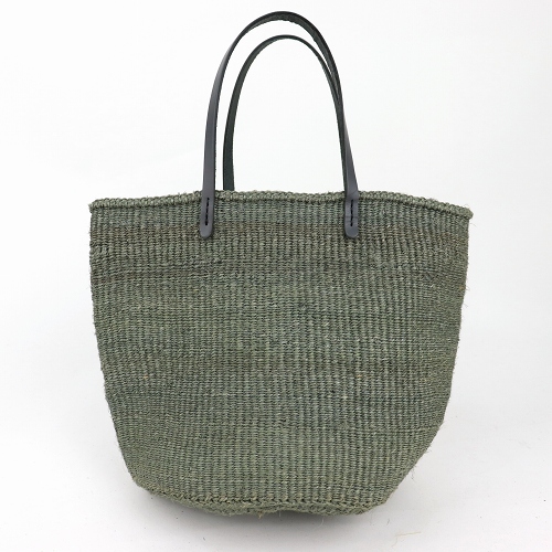 サイザルバッグ9インチ 平細革ハンドルグレー一本スティッチ グレー