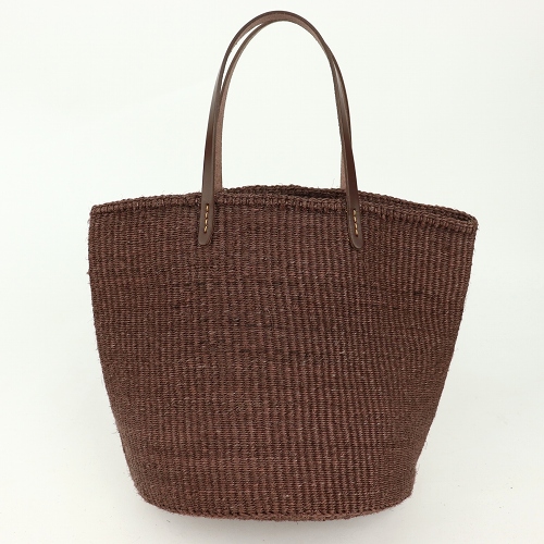 サイザルバッグ9インチ 平細革ハンドル焦げ茶一本スティッチ 焦げ茶