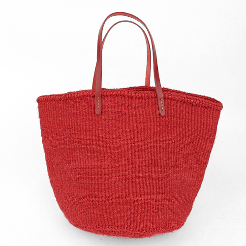 サイザルバッグ9インチ 平細革ハンドル赤一本スティッチ 赤