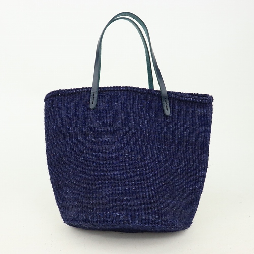 サイザルバッグ9インチ 平細革ハンドル濃紺一本スティッチ 濃紺