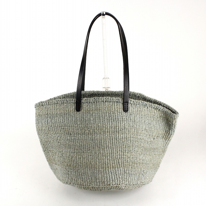 サイザルバッグ12インチ 平細革ハンドル黒 グレー