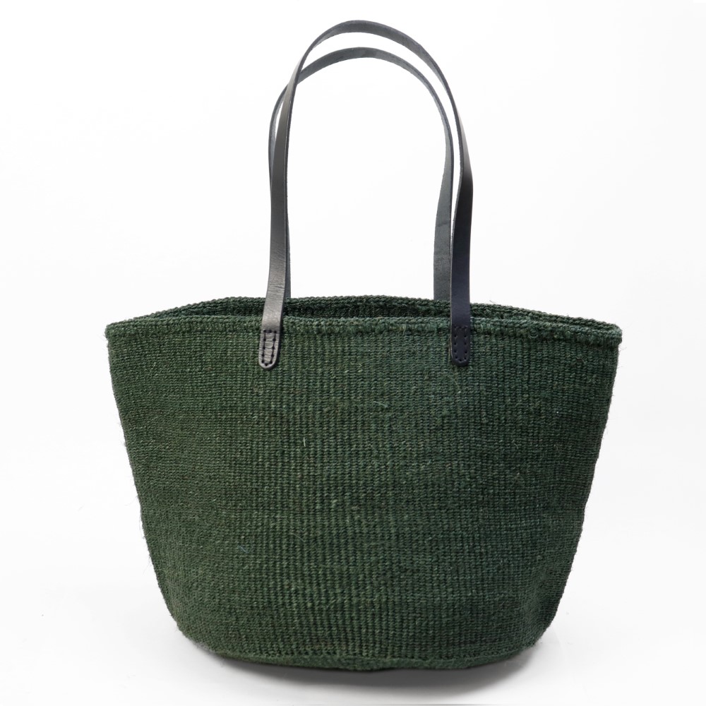 サイザルバッグ12インチ 平細革ハンドル黒 ダークグリーン