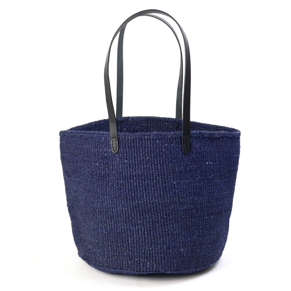 サイザルバッグ12インチ 平細革ハンドル黒 濃紺