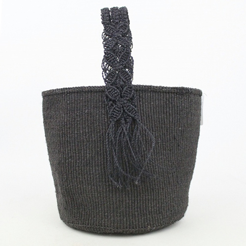 サイザルバッグ9インチ 黒 サイザルマクラメハンドル黒