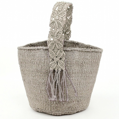 サイザルバッグ9インチ グレー サイザルマクラメハンドルグレー