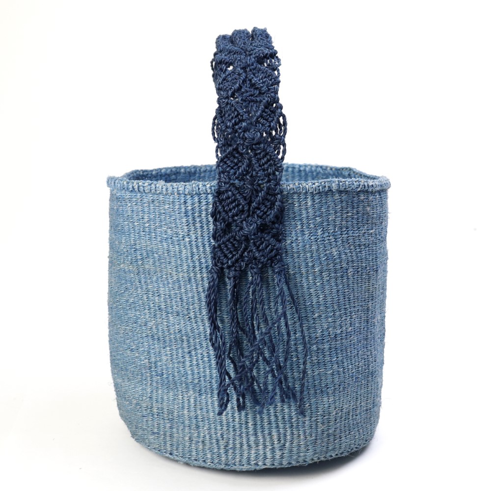 サイザルバッグ9インチ サックス サイザルマクラメハンドル濃紺