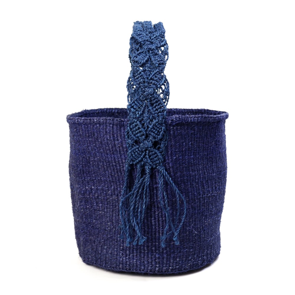 サイザルバッグ9インチ 濃紺 サイザルマクラメハンドル濃紺