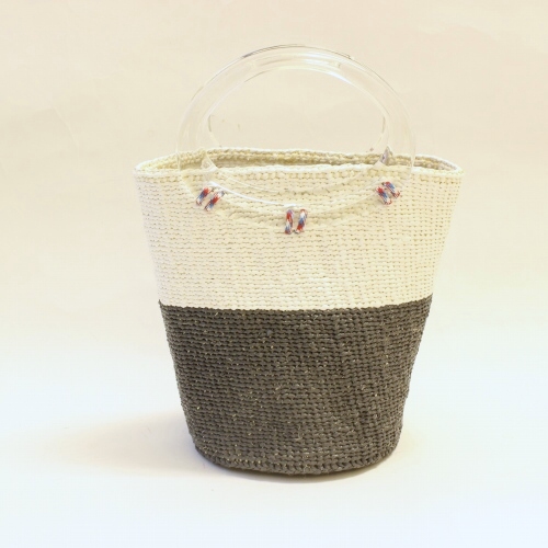 プラスチックサイザルバッグ7x9 ツートーン クリアハンドルコード留 トリコロール 20SS一点 @6000→4800円