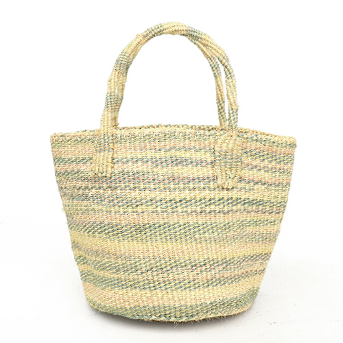 サイザルバッグ共手8インチ 絞り染めミックス 生成グレーxサンドベージュサーモンピンク