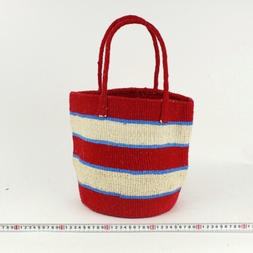 アクリルプラスチックサイザルバッグ共手10x11 ボーダー 赤x生成xサックス 20SS一点 @7500→6000円