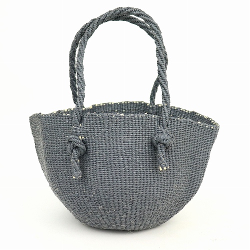 プラスチックサイザルバッグ丸底0x11 幅広口 ハンドル丸外ノット グレー