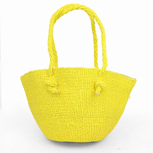 プラスチックサイザルバッグ丸底0x11 幅広口 ハンドル丸外ノット レモンイエロー