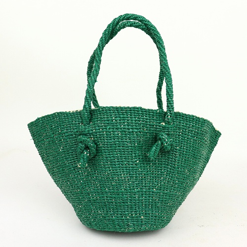 プラスチックサイザルバッグ丸底0x11 幅広口 ハンドル丸外ノット ダークグリーン