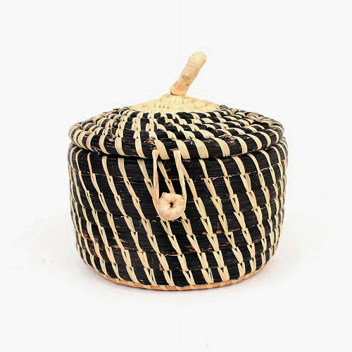 ラフィアバナナかご5x3 蓋付き