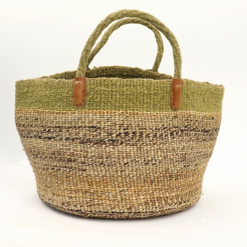 羊毛バナナバッグ12x8 茶革パッチハンドル オリーブ