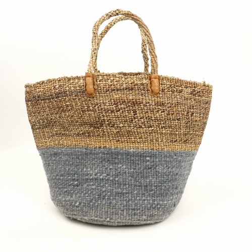 羊毛バナナバッグ10インチ 茶革パッチハンドル グレー